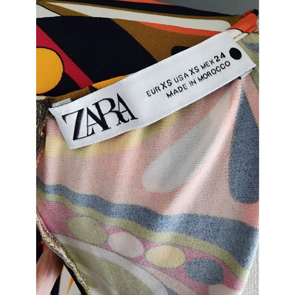 Zara Mod Printed Maxi Dress BodyCon Side Slits Stretch Retro 60s 70s Fitted XS - Picture 9 of 9